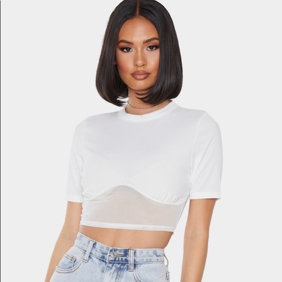 Cream Rib Mesh Underbust Crop Top - Picture 1 of 5